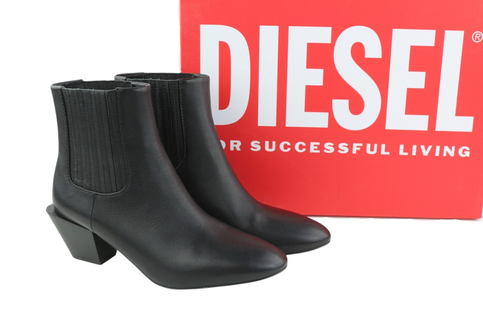 DIESEL D-Texanne CH Women Boots EU39 Black Leather Almond Ankle Top RRP€290