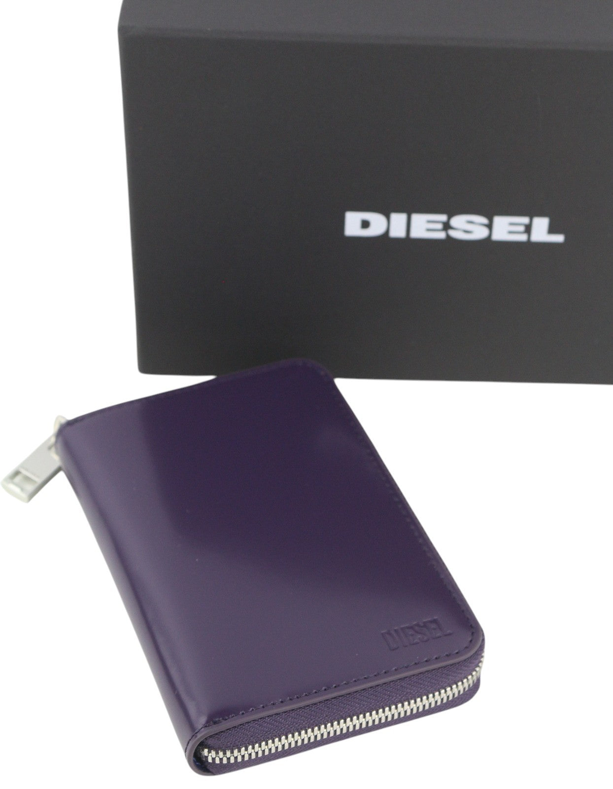 DIESEL Jadda Women Wallet OS Dark Purple Cow Leather Round Zipper Violet RRP160