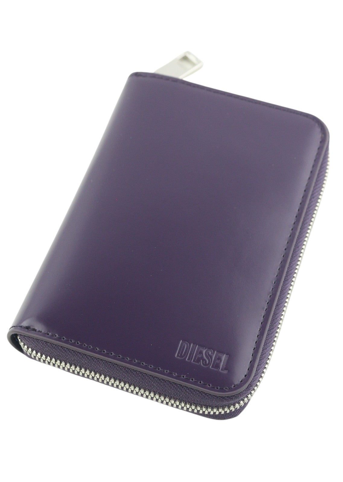 DIESEL Jadda Women Wallet OS Dark Purple Cow Leather Round Zipper Violet RRP160