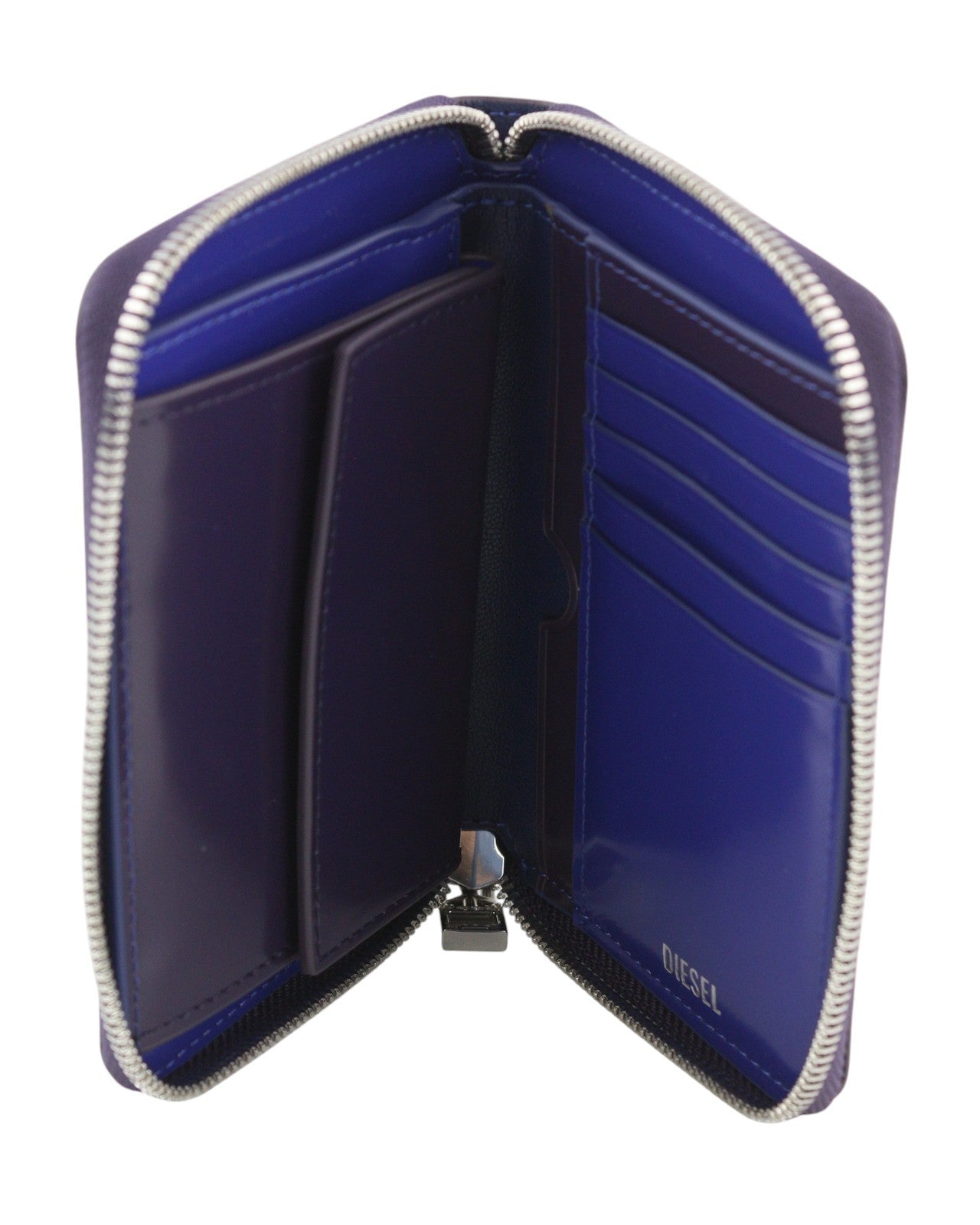 DIESEL Jadda Women Wallet OS Dark Purple Cow Leather Round Zipper Violet RRP160