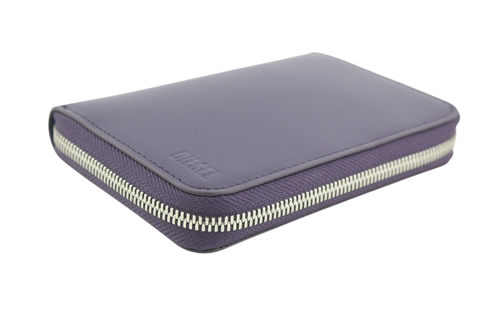 DIESEL Jadda Women Wallet OS Dark Purple Cow Leather Round Zipper Violet RRP160