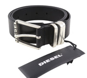 DIESEL B-Tuplo Men Belt 100 CM Dark Black Cow Leather Silver Tone Details Buckle