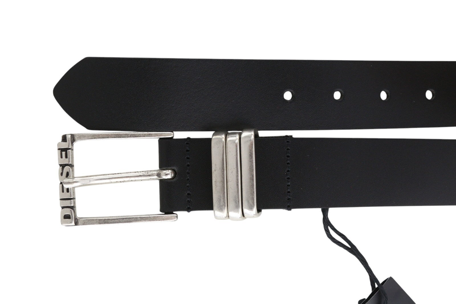 DIESEL B-Tuplo Men Belt 100 CM Dark Black Cow Leather Silver Tone Details Buckle