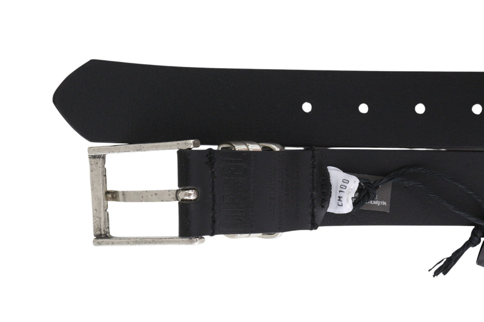 DIESEL B-Tuplo Men Belt 100 CM Dark Black Cow Leather Silver Tone Details Buckle