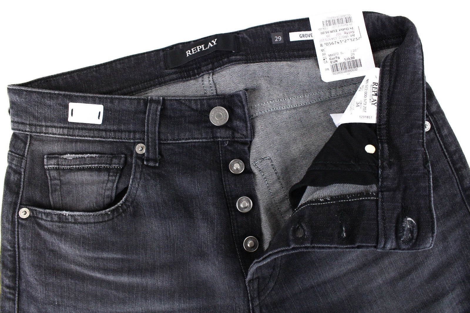 REPLAY Grover Mens W29/L34 Grey Straight  Laserblast Stretchy Jeans Dress