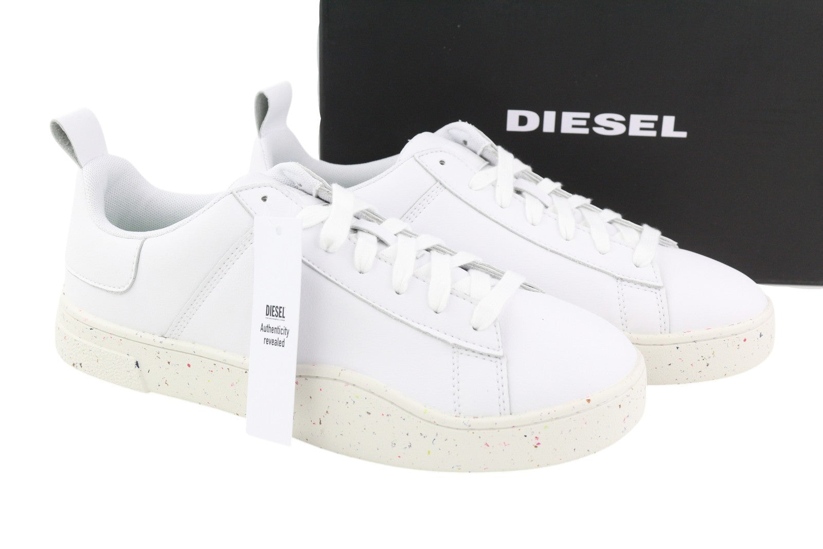 DIESEL S-Clever Low Lace Men Sneakers EU44 White Leather Almond Toe RRP€140