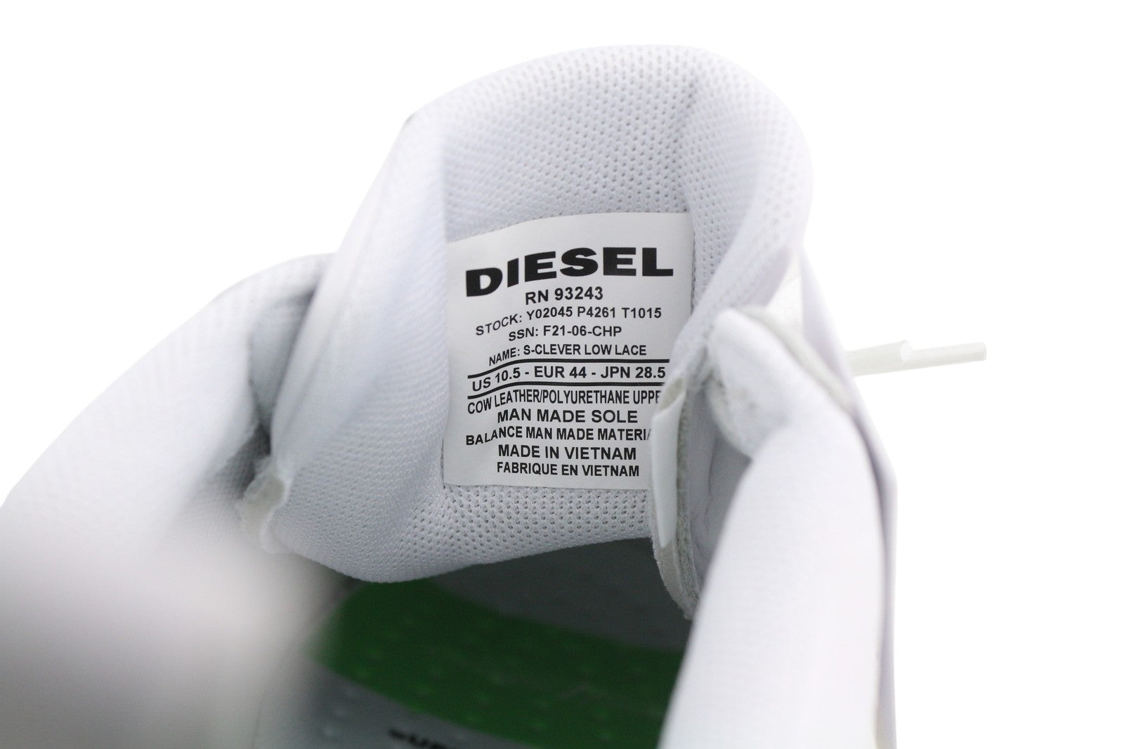 DIESEL S-Clever Low Lace Men Sneakers EU44 White Leather Almond Toe RRP€140