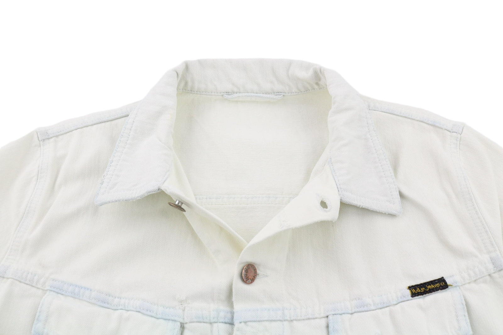 NUDIE JEANS Terry Men Jacket XL Extreme Bleach Light Buttoned Spread Denim Logo