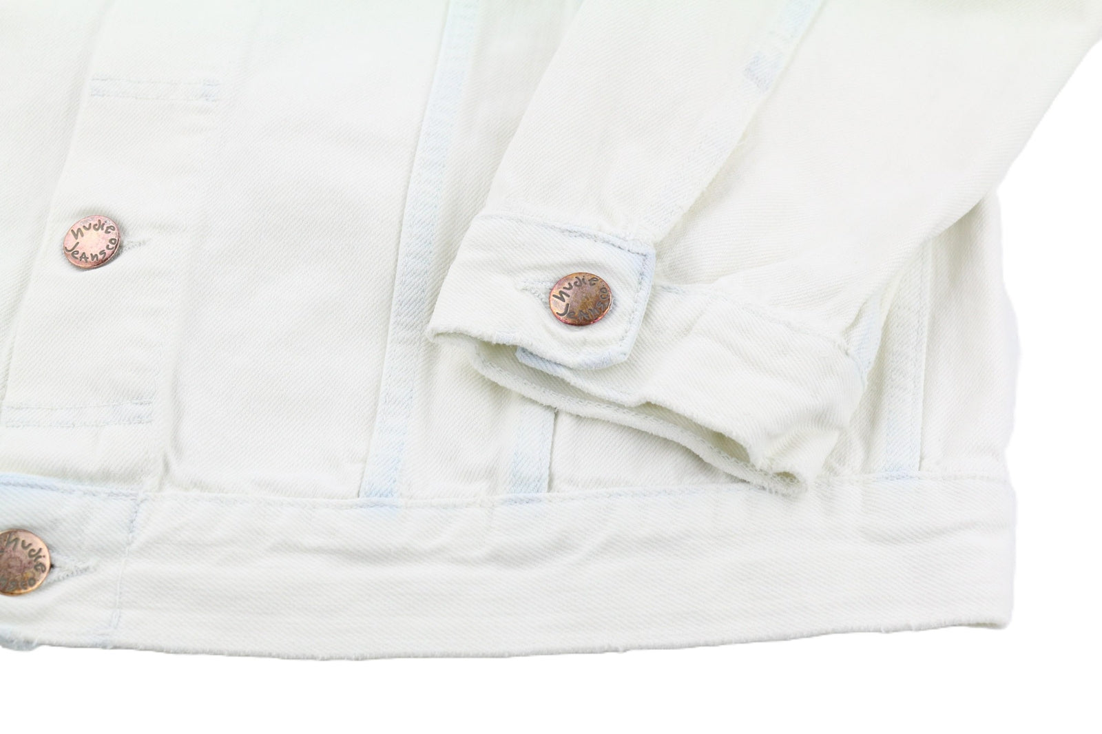 NUDIE JEANS Terry Men Jacket XL Extreme Bleach Light Buttoned Spread Denim Logo