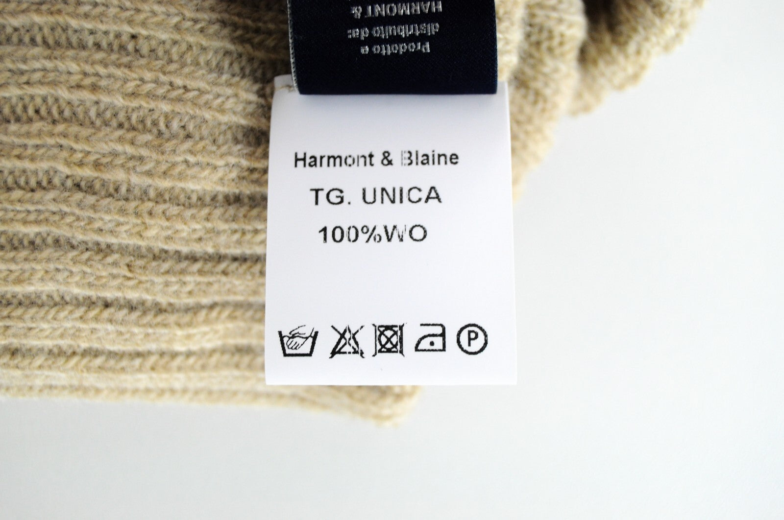 HARMONT & BLAINE Mens OS Ecru Rib-Knit Beanie  Wool Unisex Dress Hat