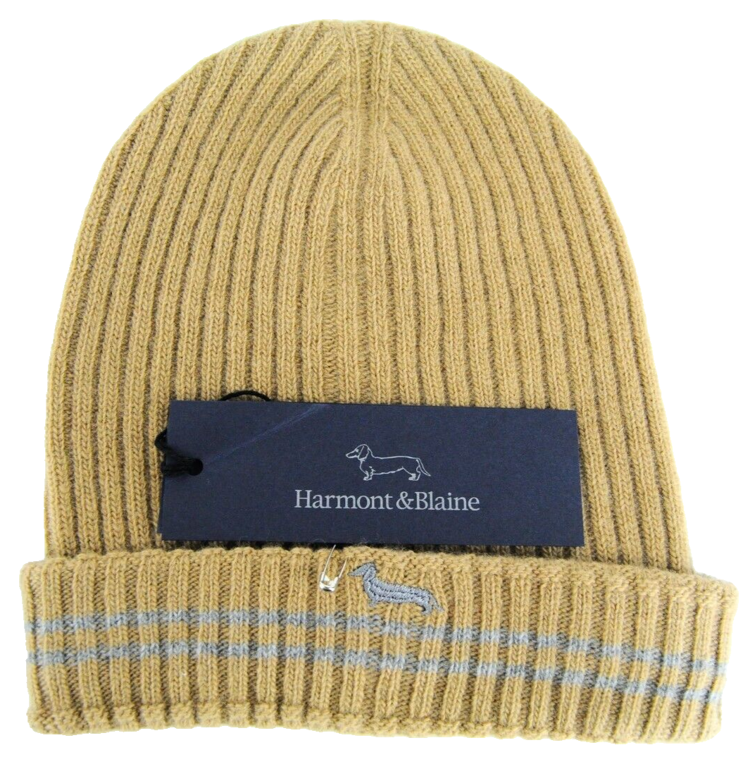 HARMONT & BLAINE Mens OS Beige Rib-Knit Unisex Beanie  Wool Dress Hat
