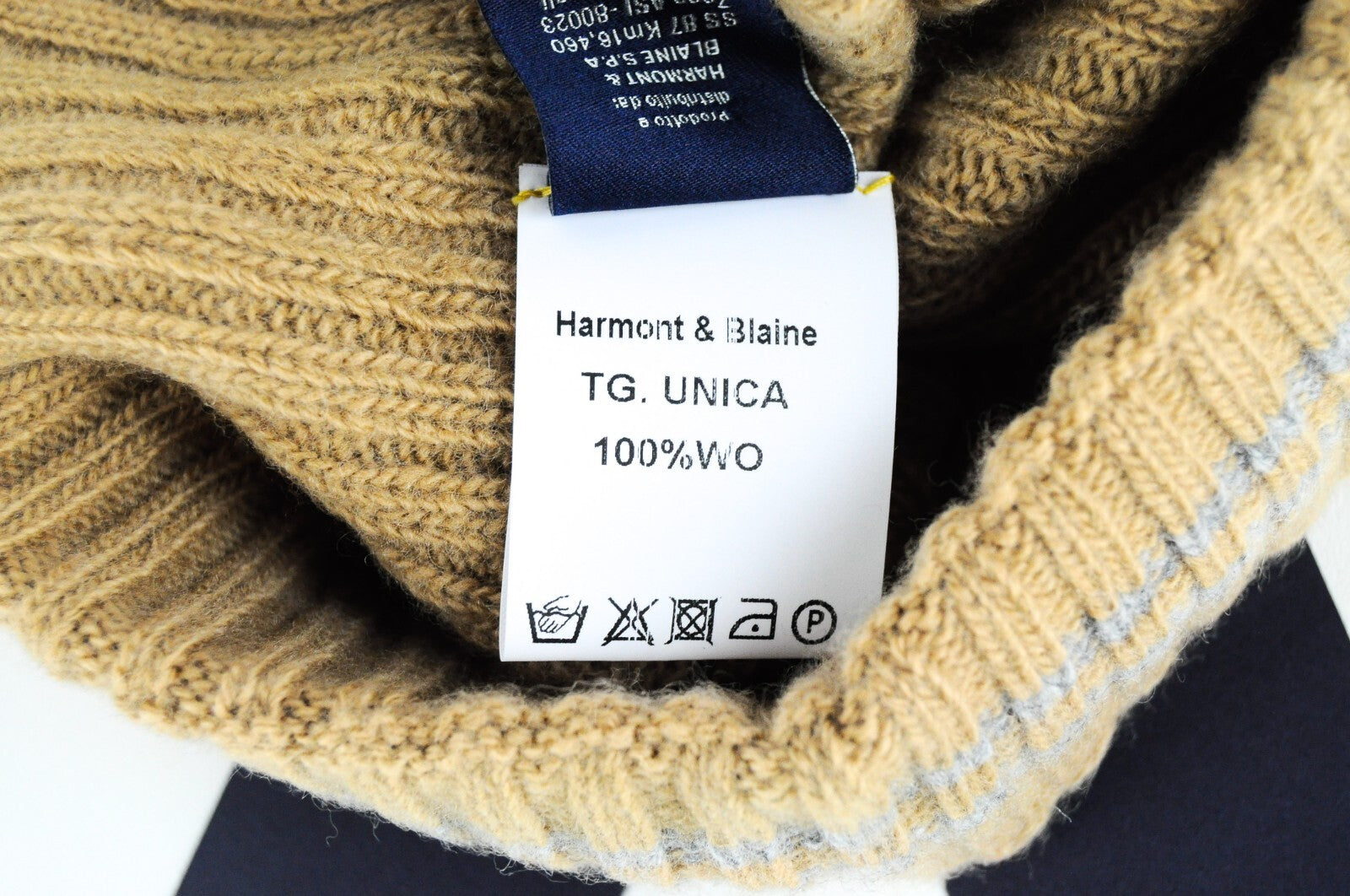HARMONT & BLAINE Mens OS Beige Rib-Knit Unisex Beanie  Wool Dress Hat