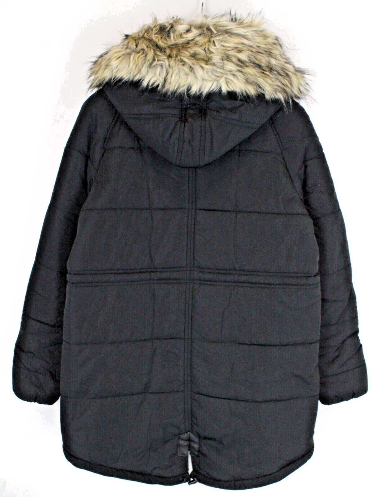 REPLAY Womens XS Black Jacket Parka Faux Fur Lined Padded Long With Capison