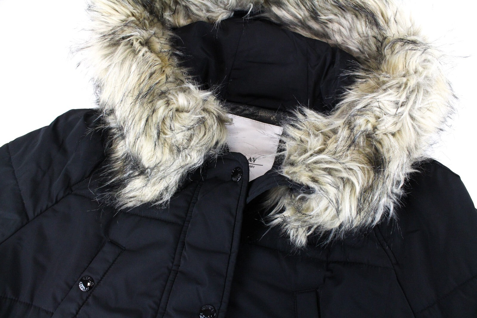 REPLAY Womens XS Black Jacket Parka Faux Fur Lined Padded Long With Capison