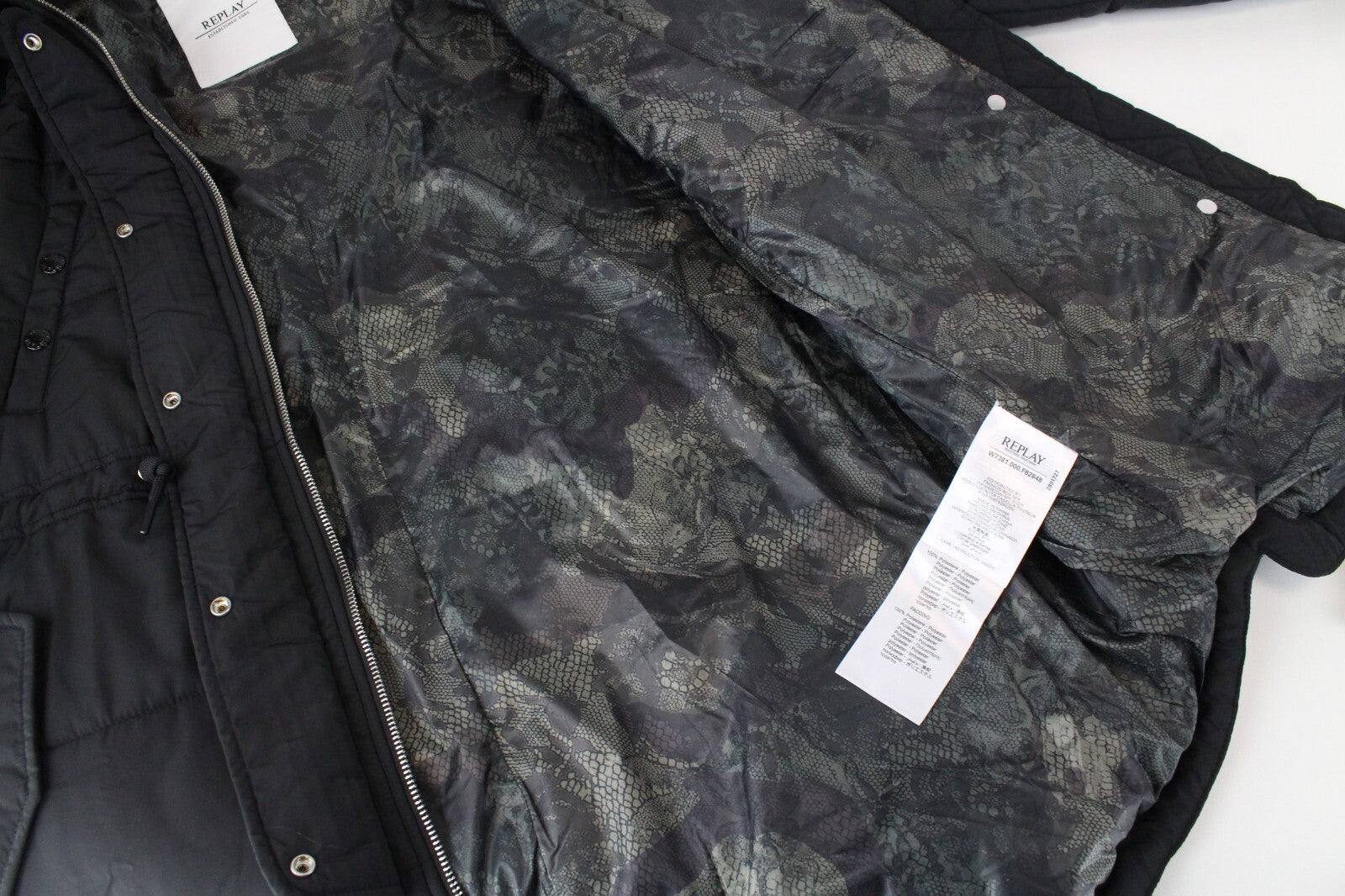 REPLAY Womens XS Black Jacket Parka Faux Fur Lined Padded Long With Capison