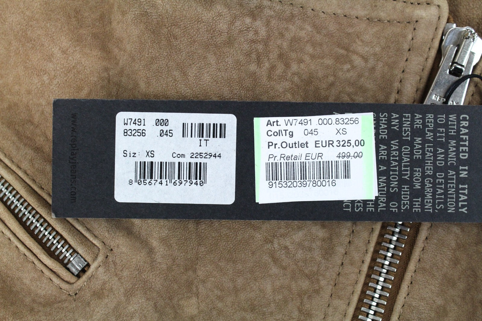 REPLAY Womens XS Brown Suede Lambskin Jacket Long Sleeve Zipped Lined