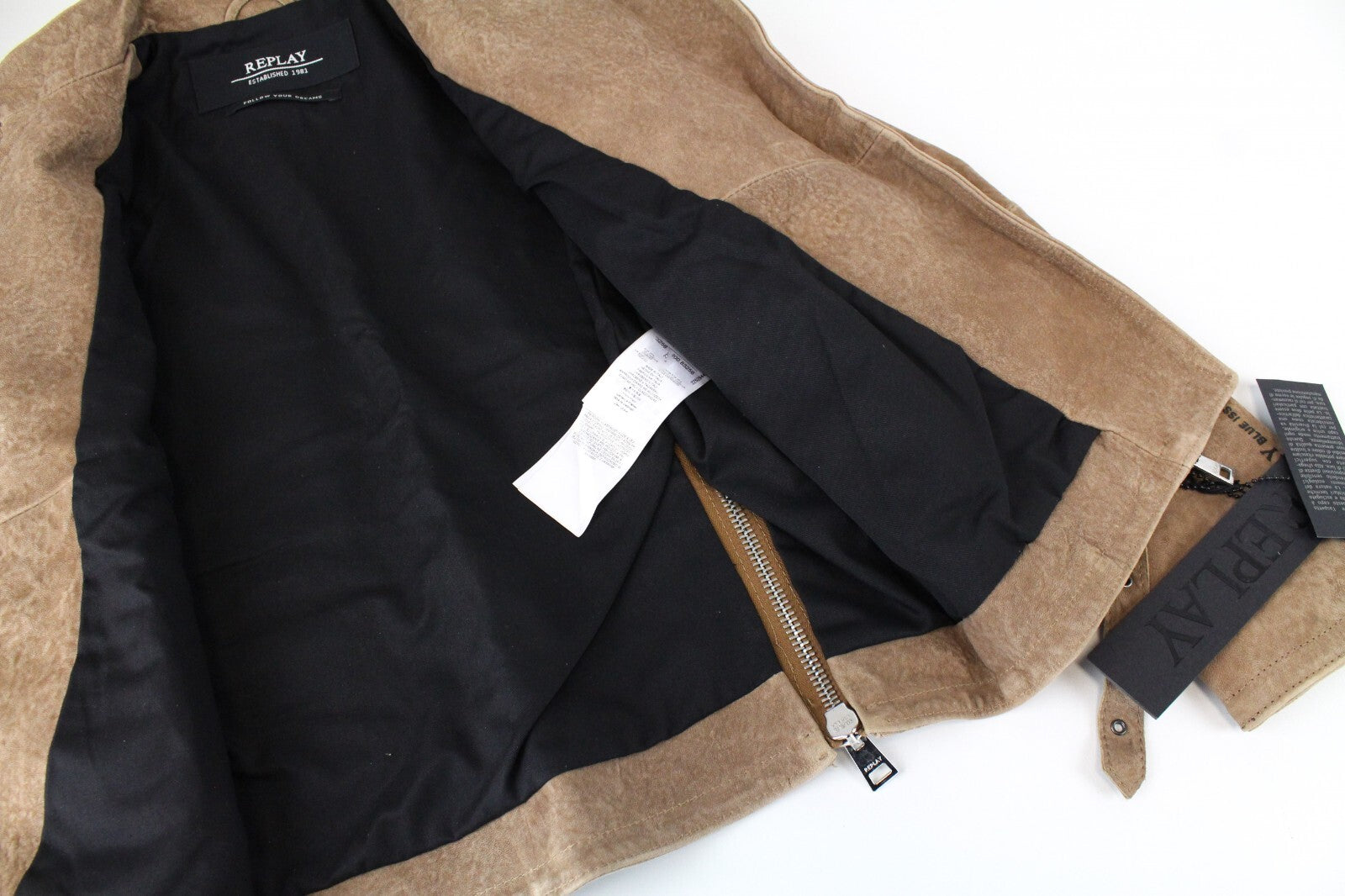 REPLAY Womens XS Brown Suede Lambskin Jacket Long Sleeve Zipped Lined