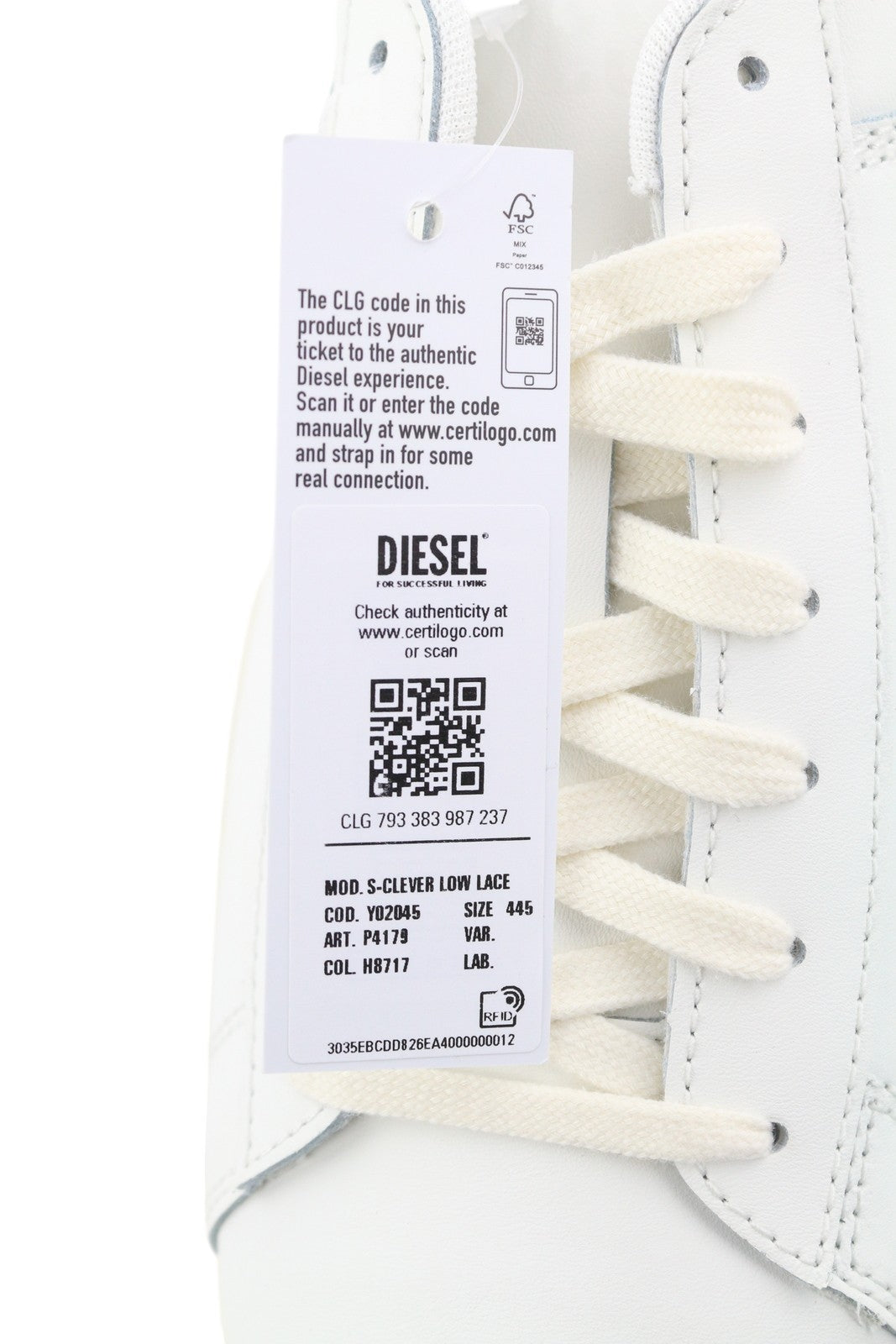 DIESEL S-Clever Low Lace Men Sneakers EU44.5 White Cow Leather RRP140 Trainers