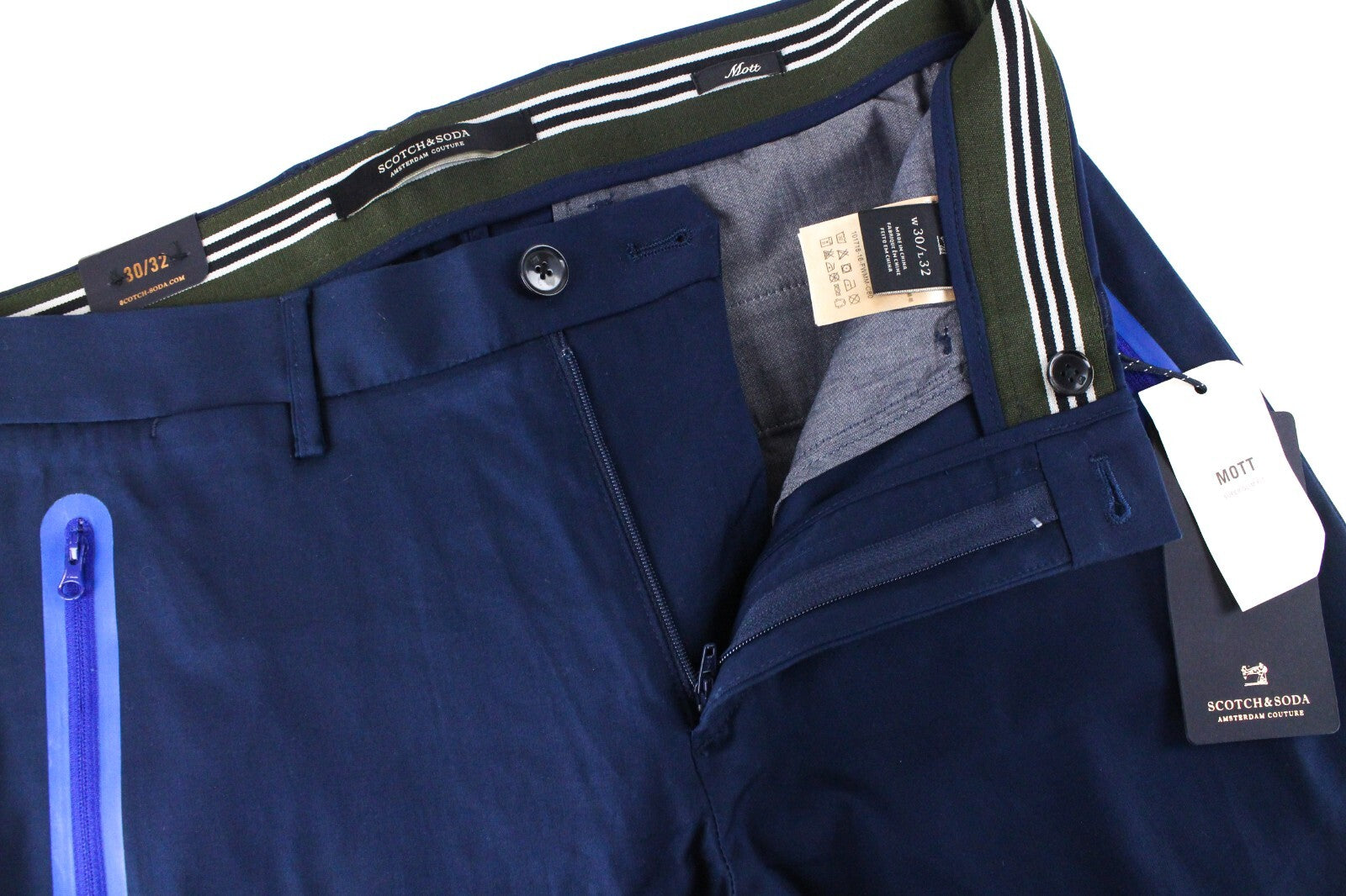 SCOTCH & SODA Mens W30/L32 Blue Super Slim  Cotton Stretchy Mott Trousers