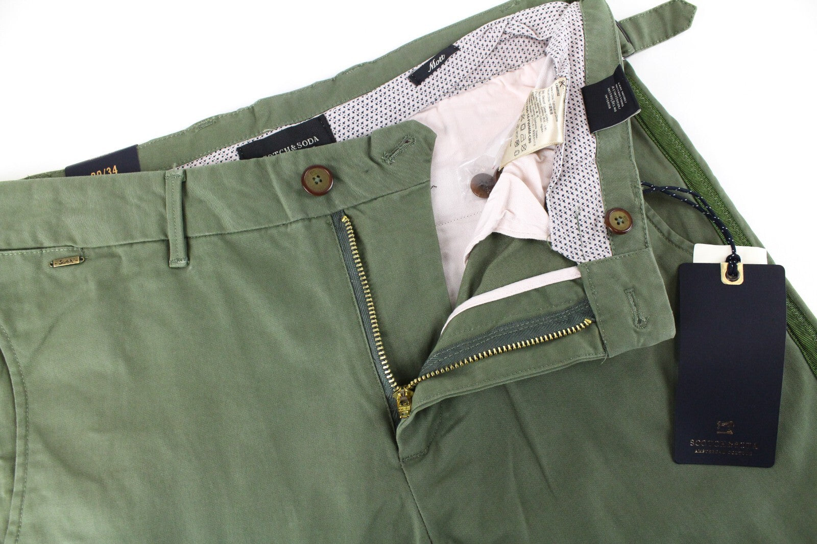 SCOTCH & SODA Mens W29/L34 Green Cotton Stretchy Super Slim  Mott Trousers