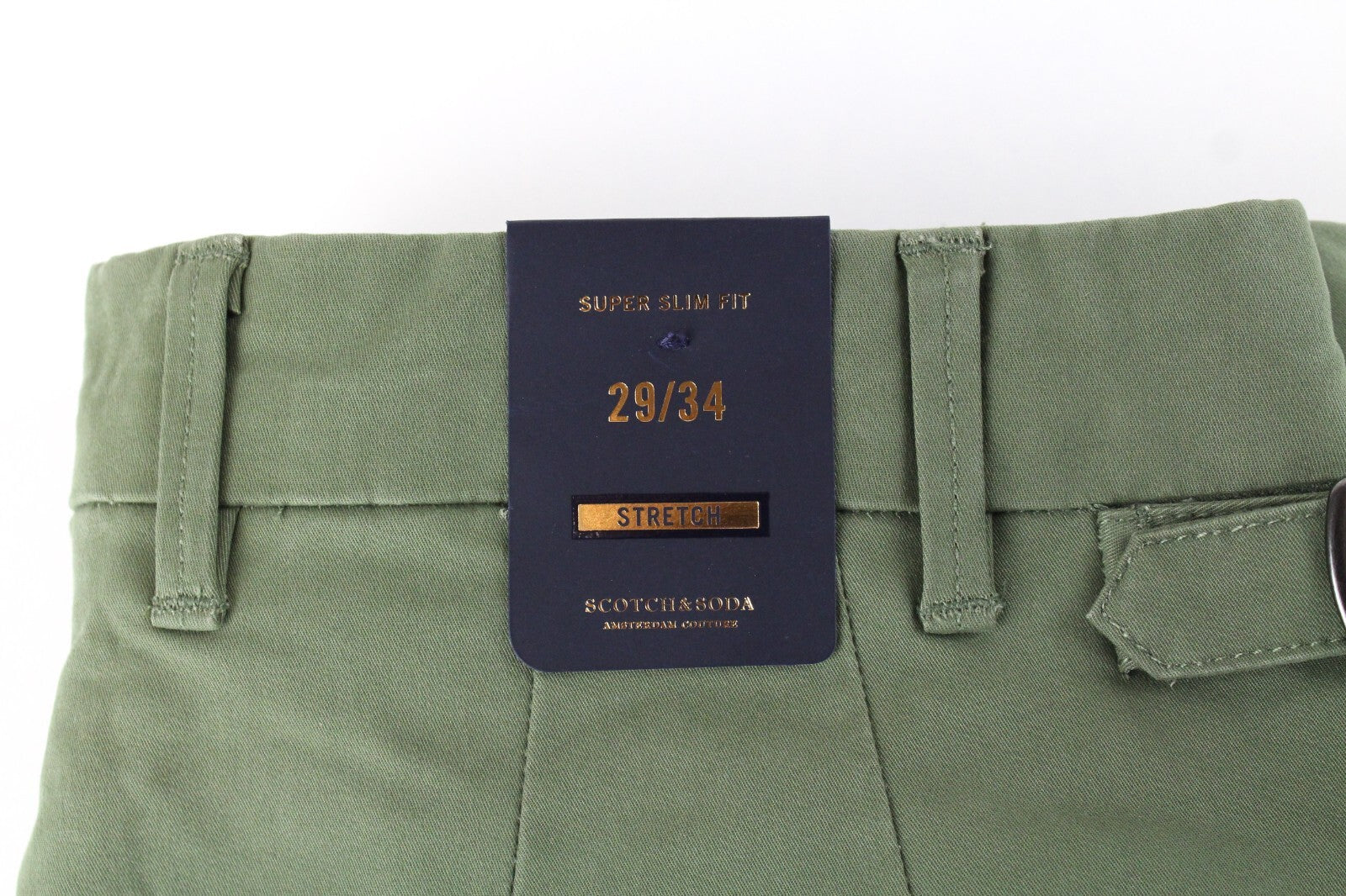 SCOTCH & SODA Mens W29/L34 Green Cotton Stretchy Super Slim  Mott Trousers