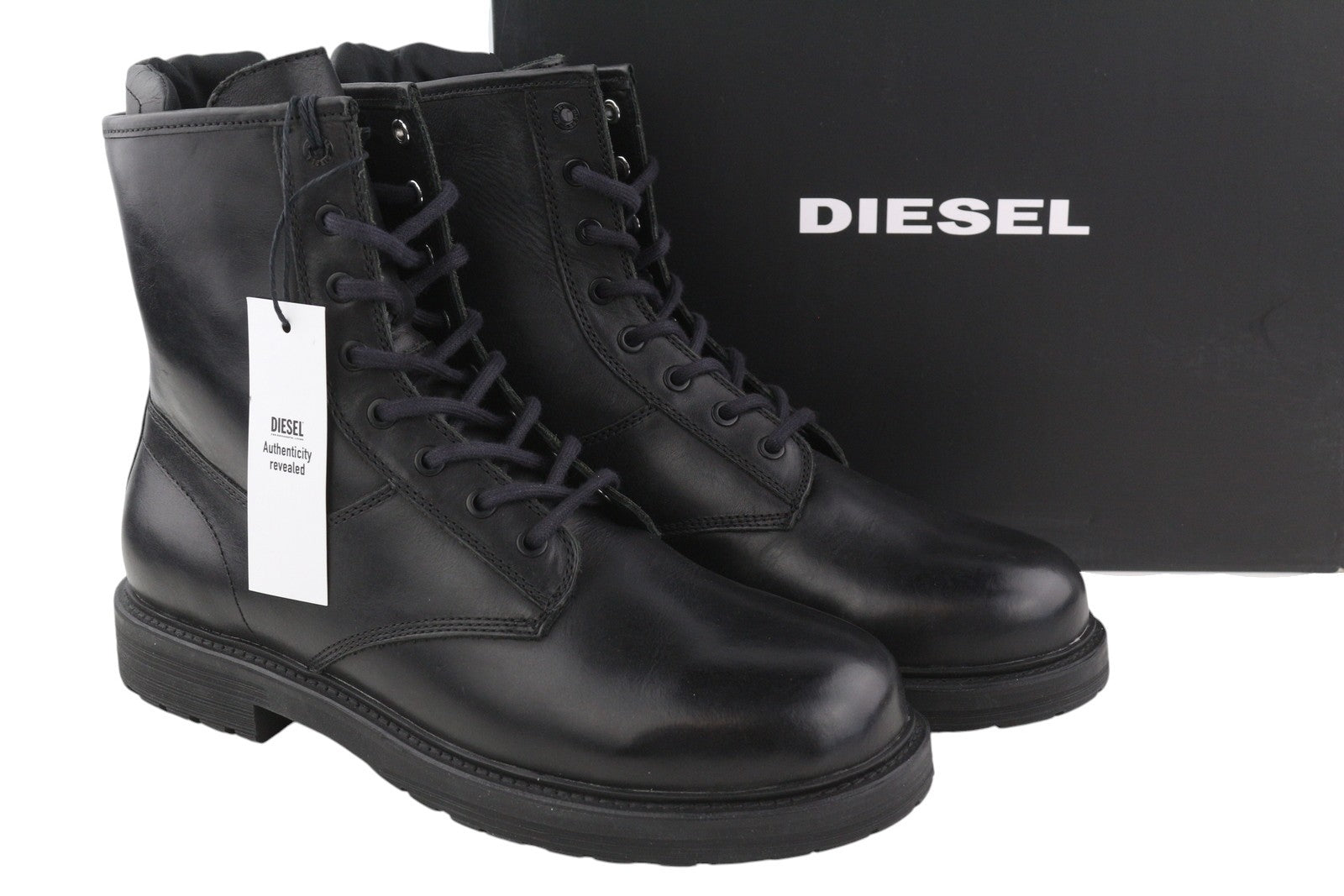DIESEL D-Alabhama CB Men Boots EU45 Black Leather Laced Combat Type RRP€295