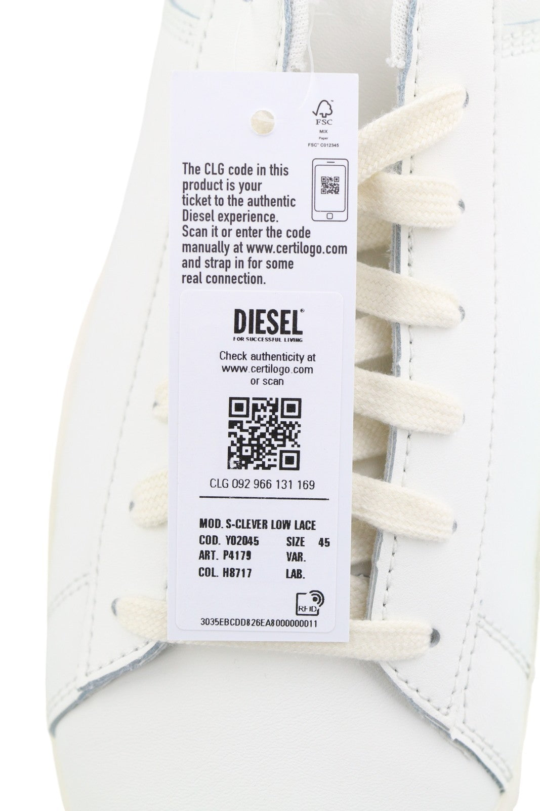 DIESEL S-Clever Low Lace Men Sneakers EU45 White Cow Leather Almond RRP140