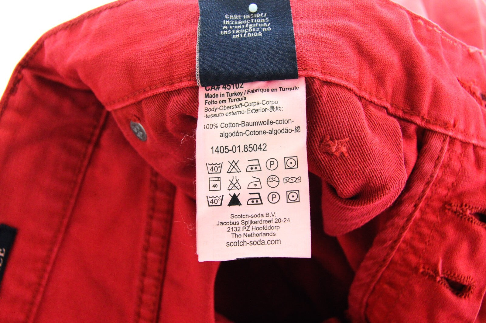 SCOTCH & SODA Raze Mens Trousers W28/L32 Red Slim  Washed Cotton Pants