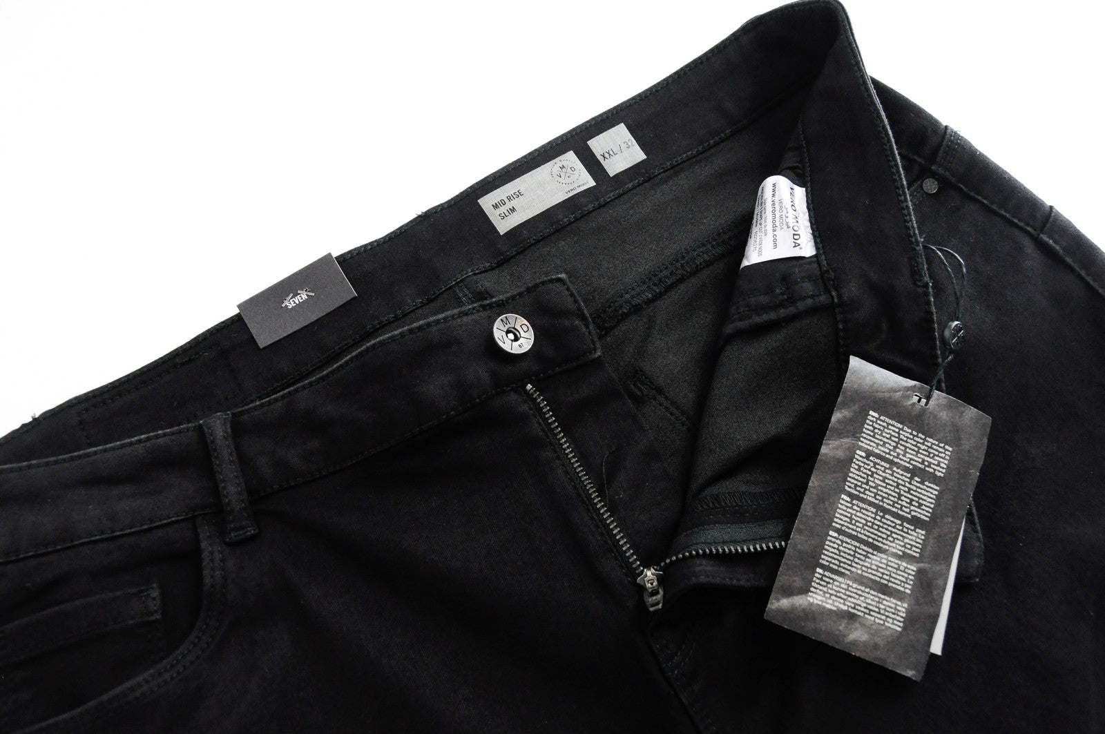 VERO MODA Womens Black Jeans 2XL Mid Rise Ripped Stretchy Cotton Slim