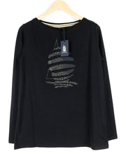 MARINA YACHTING Womens Top L Black Long Sleeve Cotton Rhinestone