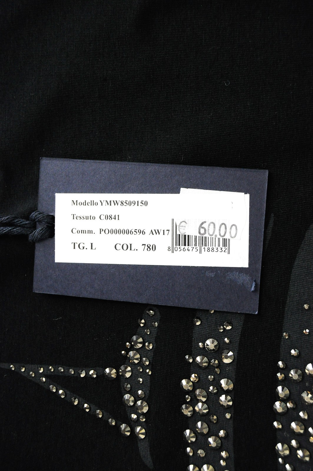 MARINA YACHTING Womens Top L Black Long Sleeve Cotton Rhinestone