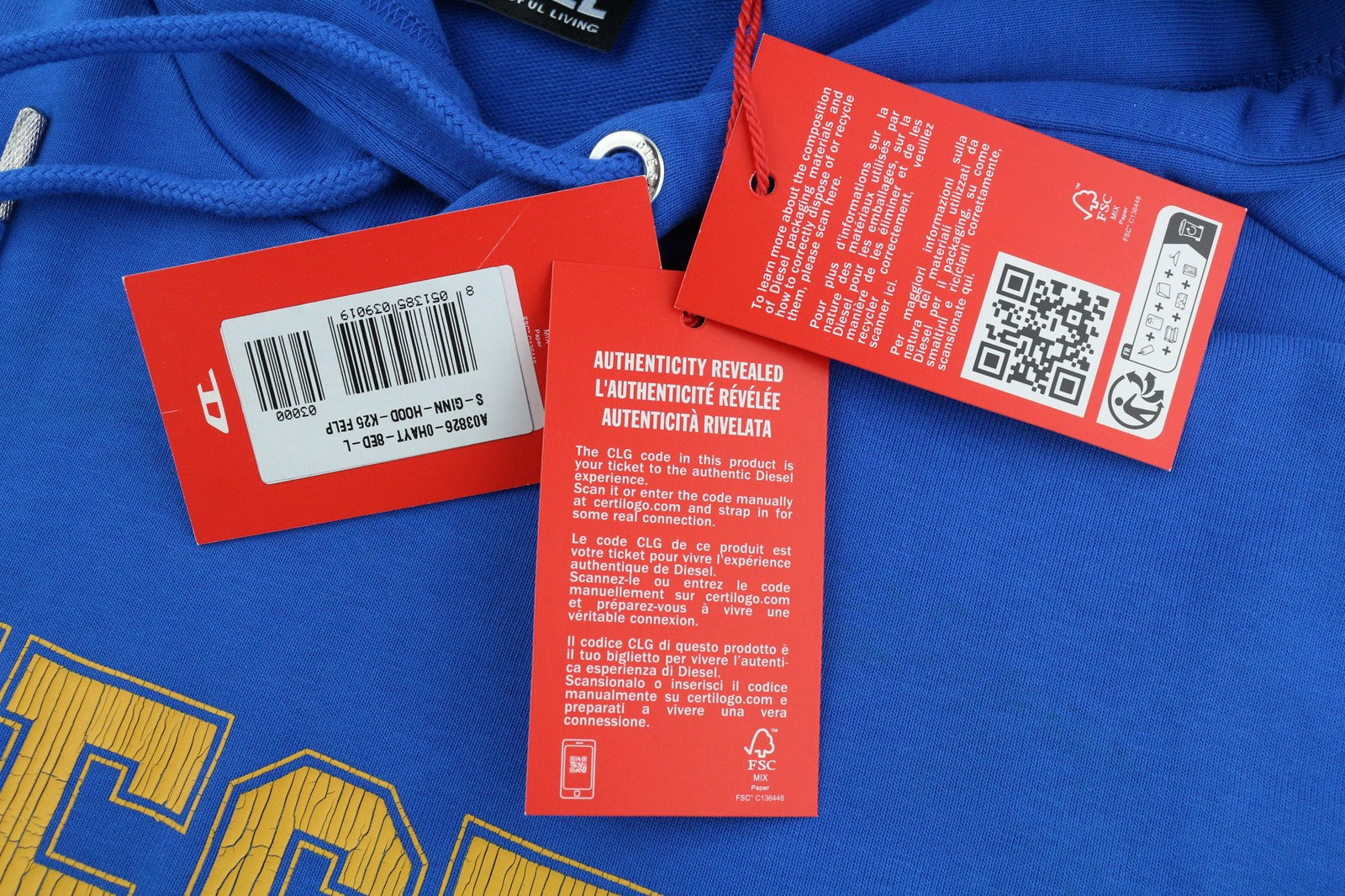 DIESEL S-Ginn-Hood-K25 Mens Hoodie L Blue Oversizedd Pullover Kangaroo RRP125