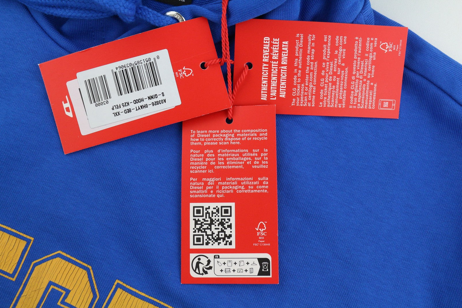 DIESEL S-Ginn-Hood-K25 Mens Hoodie 2XL Blue Oversized Pullover Kangaroo RRP€125