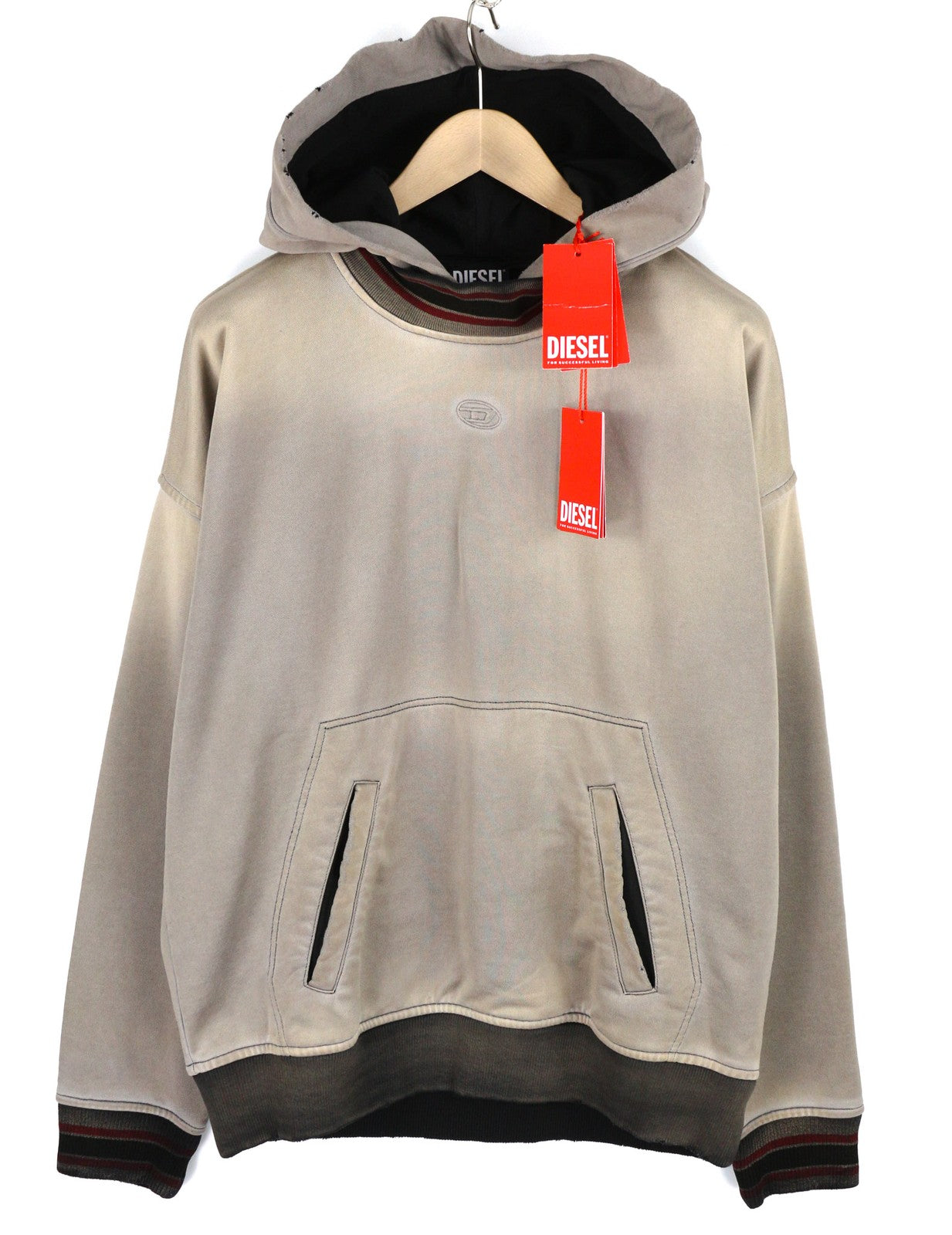 DIESEL S-Nekki Mens Hoodie L Pullover Light Washed Kangaroo Pocket Hood RRP€250