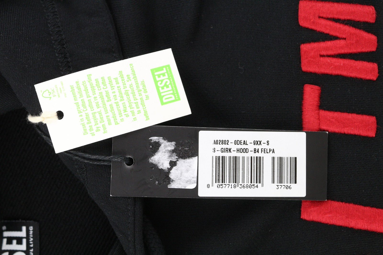 DIESEL S-Girk-Hood-B4 Mens Hoodie S Pullover Oversizedd Kangaroo Black RRP€150