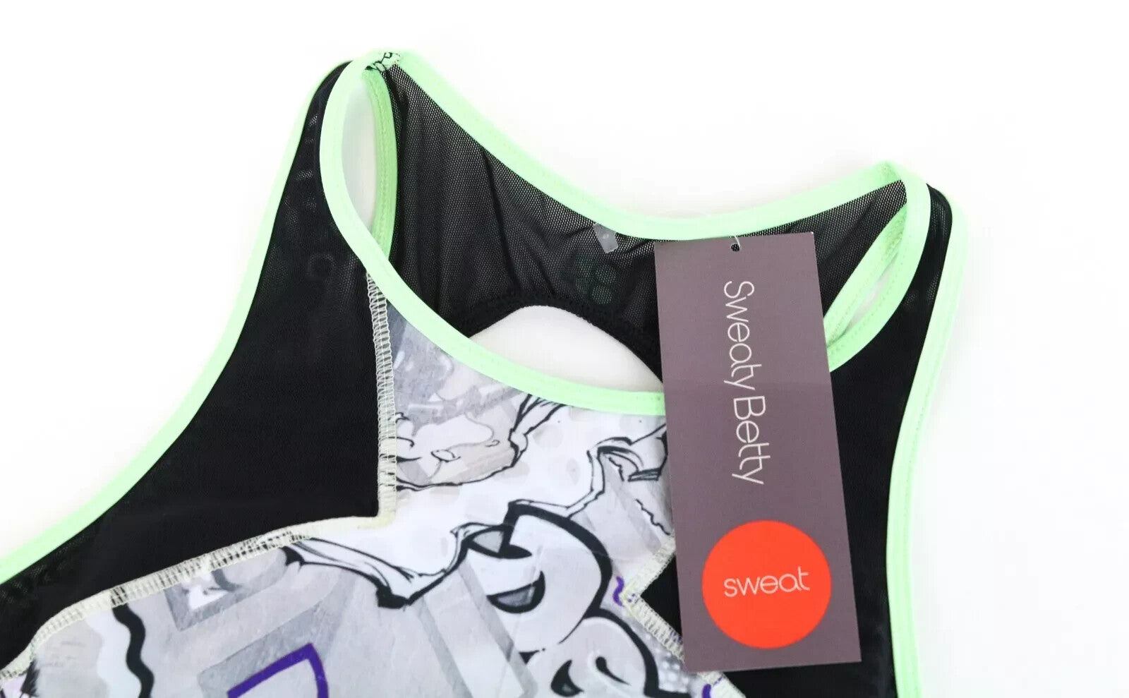 SWEATY BETTY Flaunt It Women's Sport Top S Purple Stretch Graffiti Print Gym