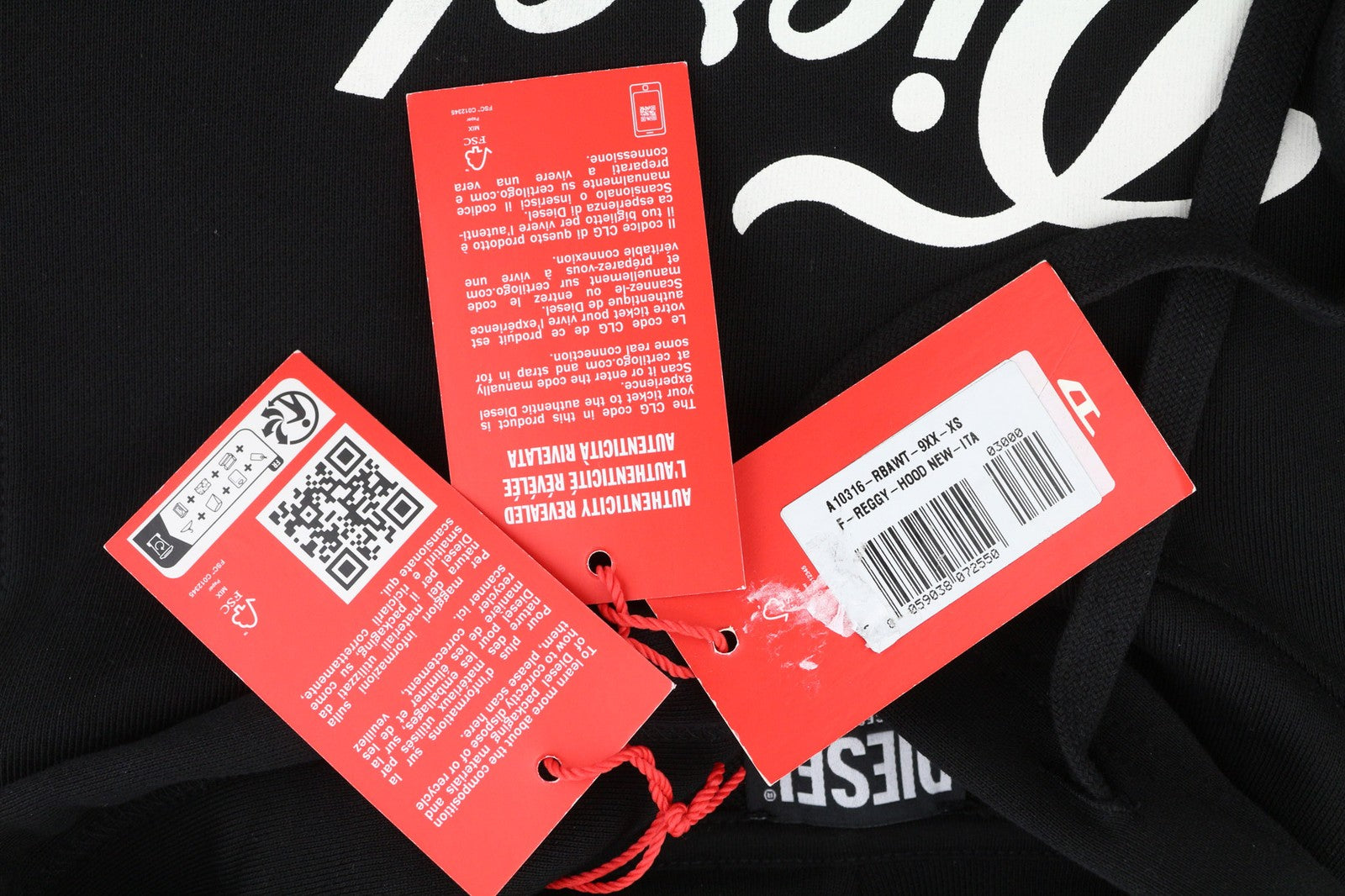 DIESEL F-Reggy-Hood New-Ita Womens Hoodie XS Black Pullover Long Sleeve RRP€135