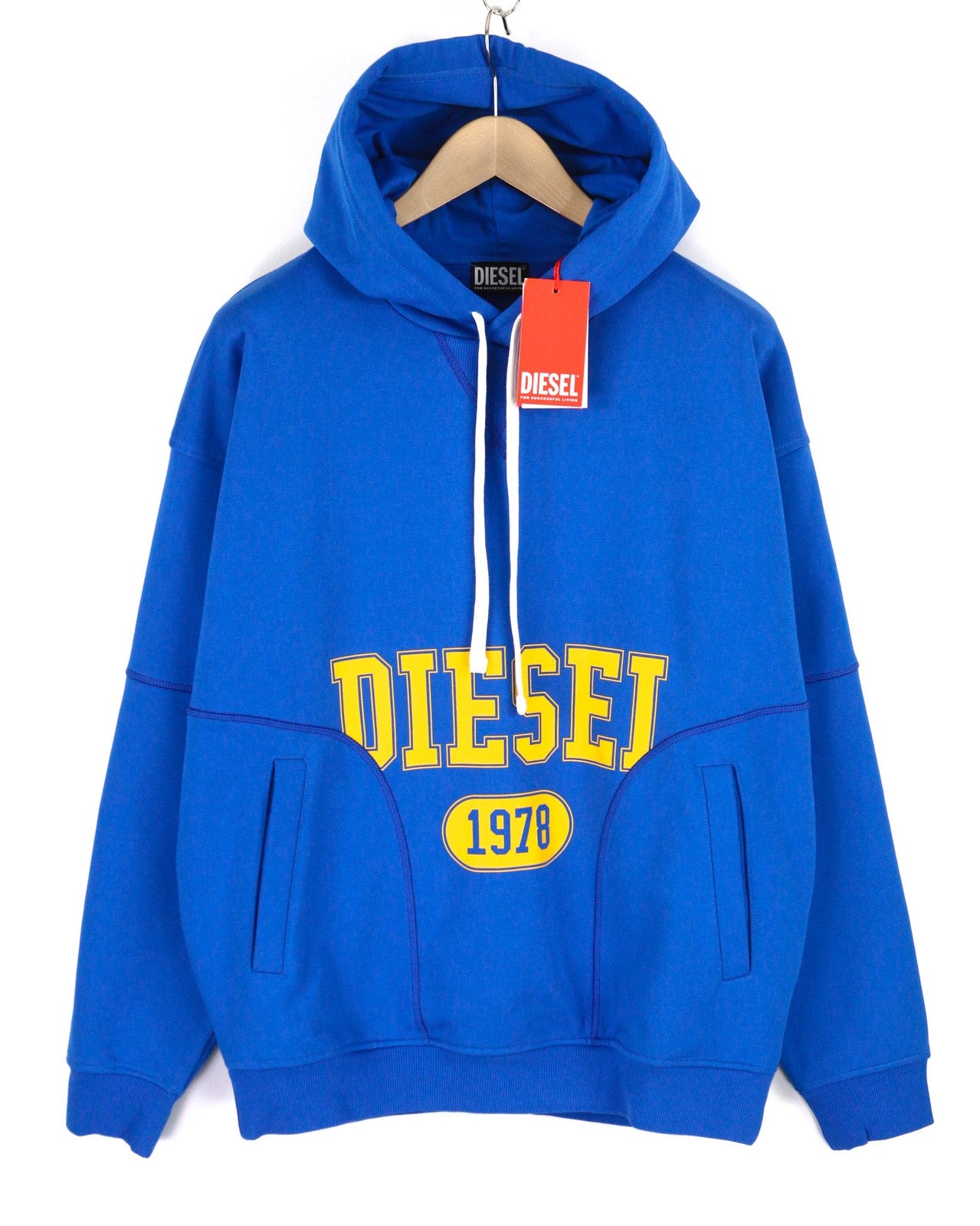 DIESEL S-Muster Mens Hoodie M Blue Oversizedd Pullover Hooded Pocket RRP€150