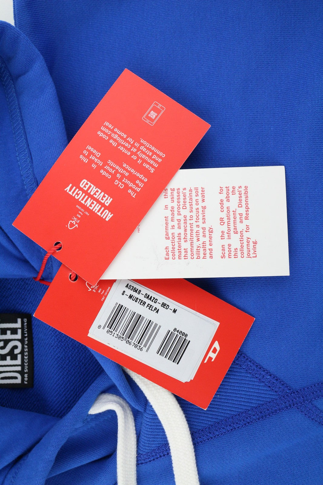 DIESEL S-Muster Mens Hoodie M Blue Oversizedd Pullover Hooded Pocket RRP€150