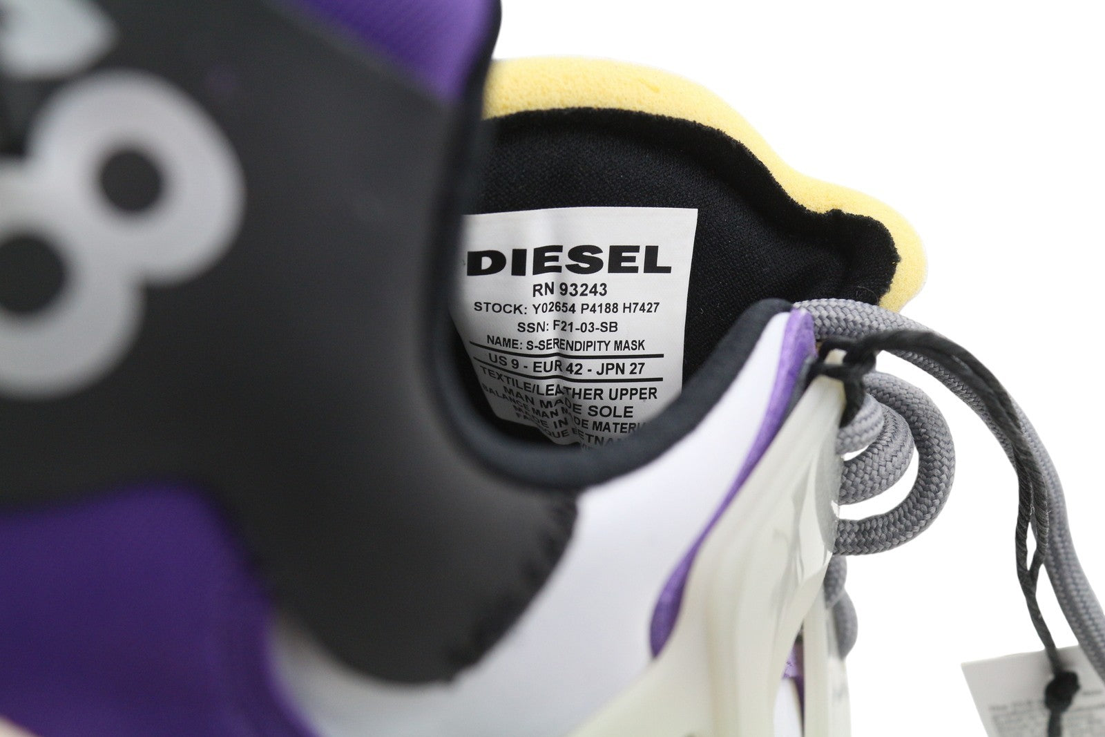 DIESEL S-Serendipity Mask Mens Sneakers EU42 Grey Lace Up Almond Toe RRP€200