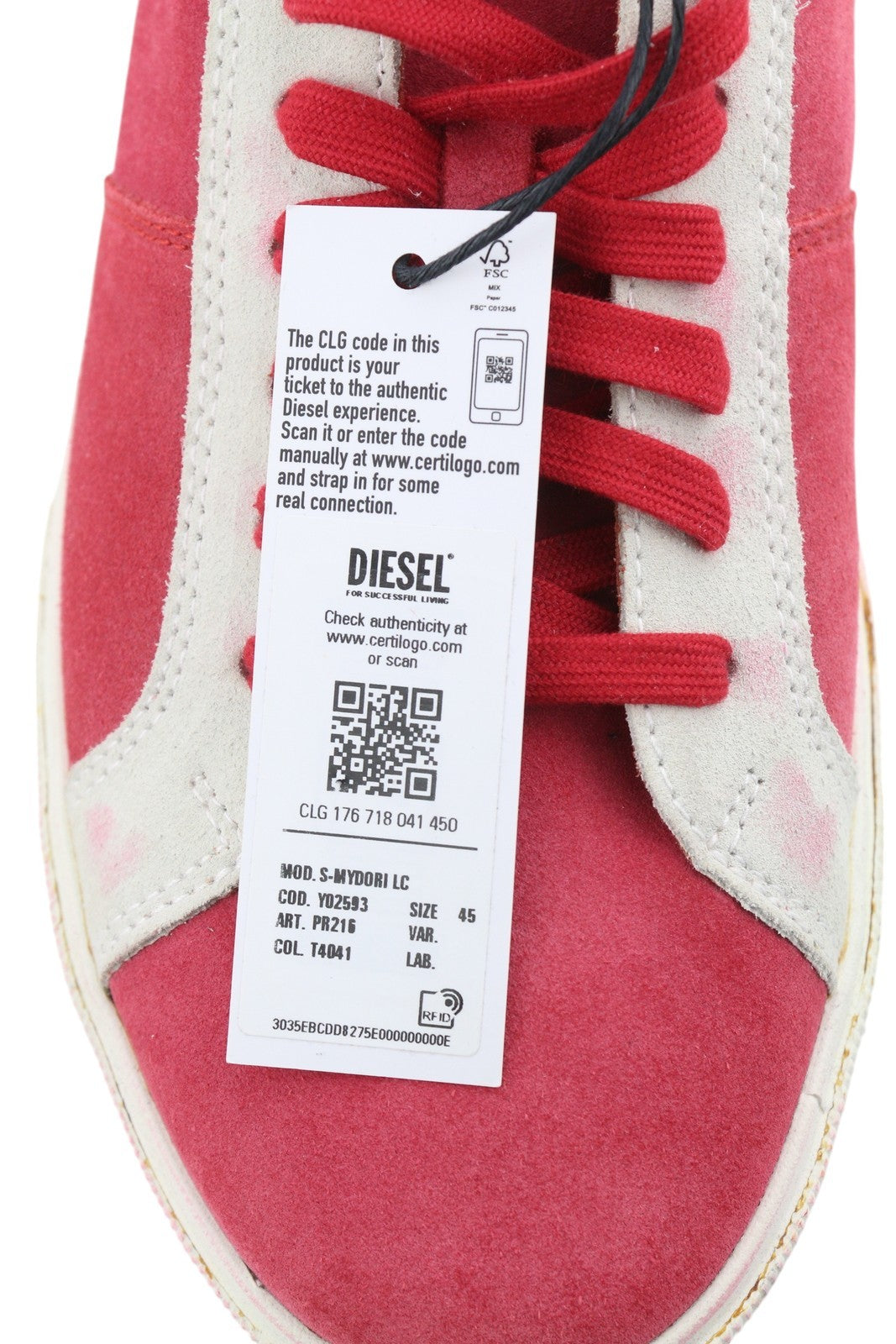 DIESEL S-Mydori LC Men Sneakers EU45 Red Suede Leather Almond Toe Low RRP€200