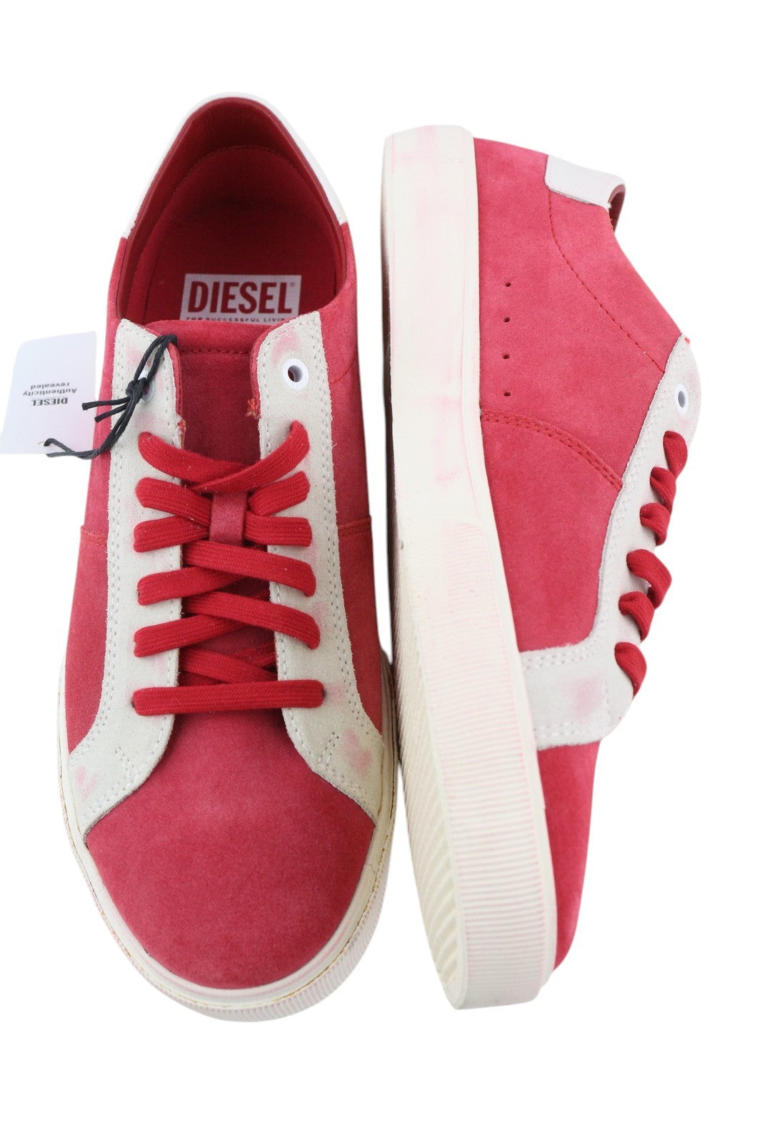 DIESEL S-Mydori LC Men Sneakers EU45 Red Suede Leather Almond Toe Low RRP€200