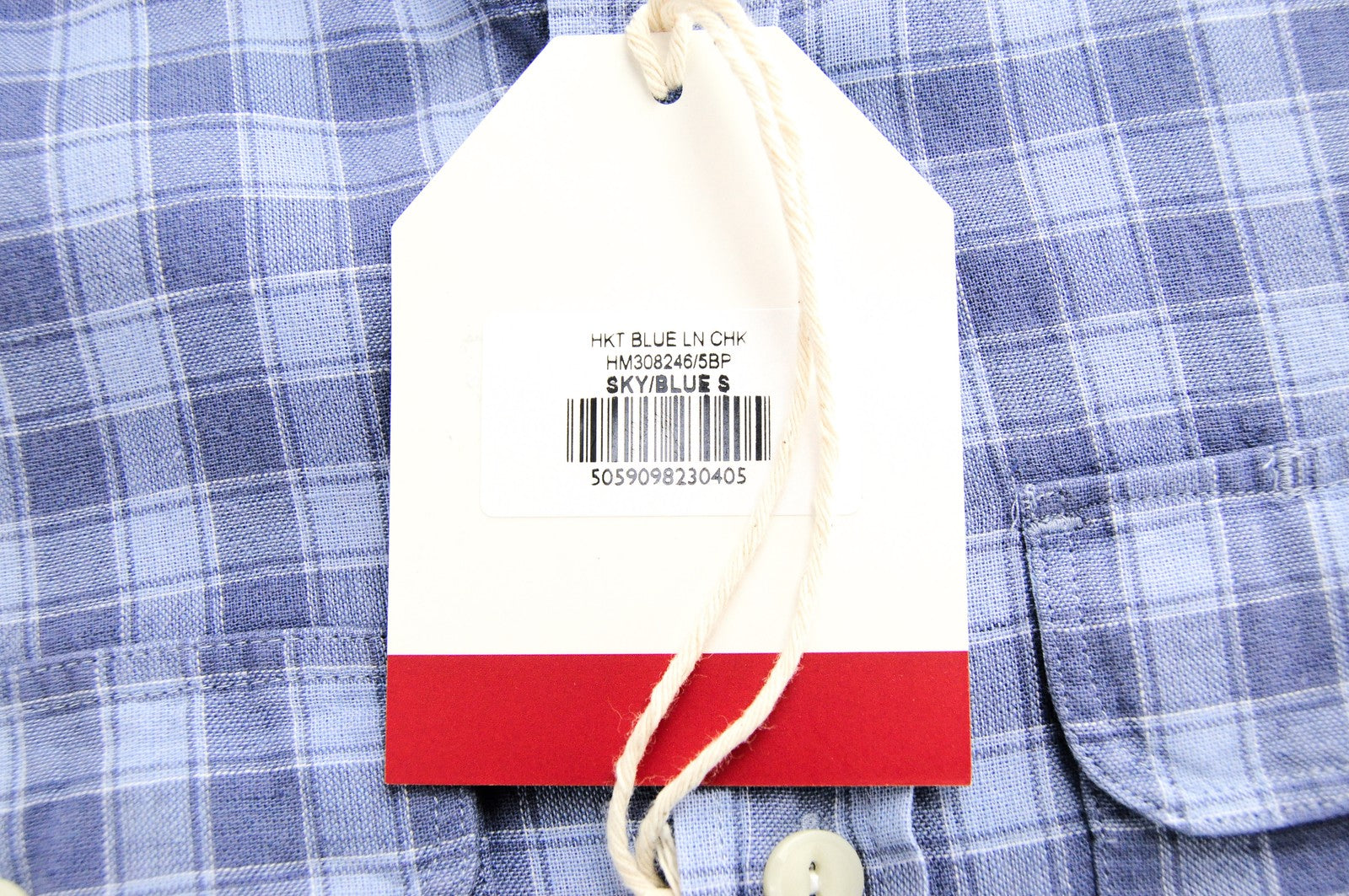 HACKETT Shirt Men's S Blue Checked Cotton Linen Collared Slim Long Sleeve