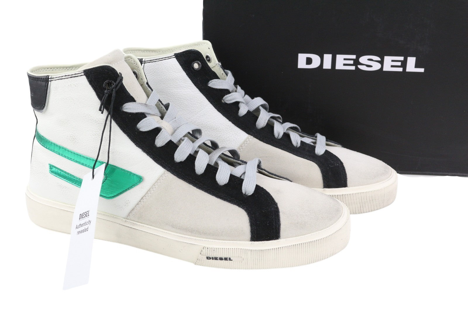 DIESEL S-Mydori ML Men Sneakers EU44.5 White Leather High Top Almond Toe RRP€220