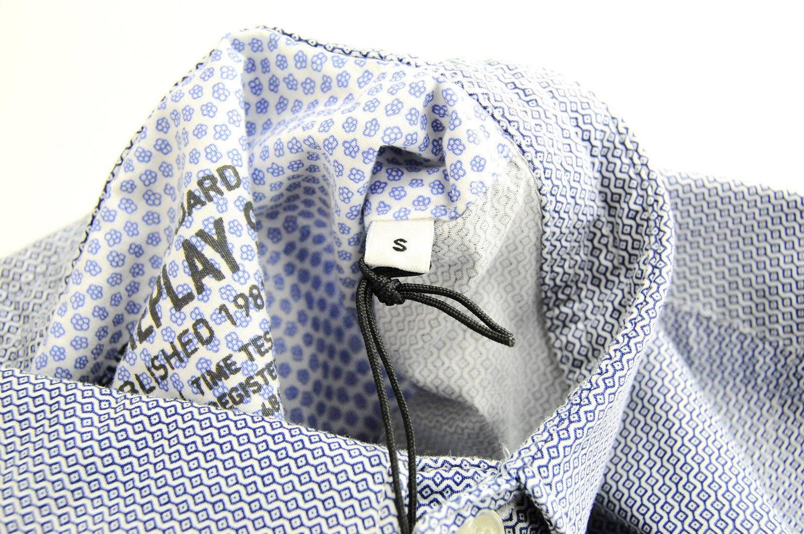 REPLAY Shirt Men's S Blue Cotton Patterned Collared Button-Up Long Sleeved