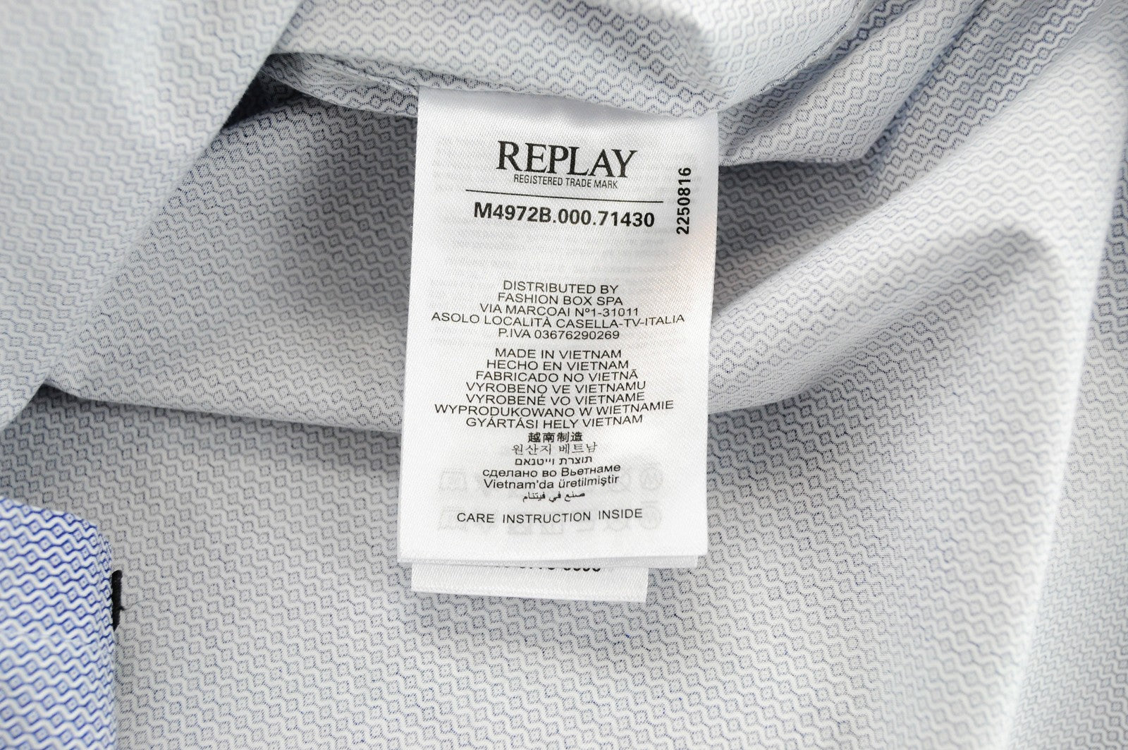 REPLAY Shirt Men's S Blue Cotton Patterned Collared Button-Up Long Sleeved