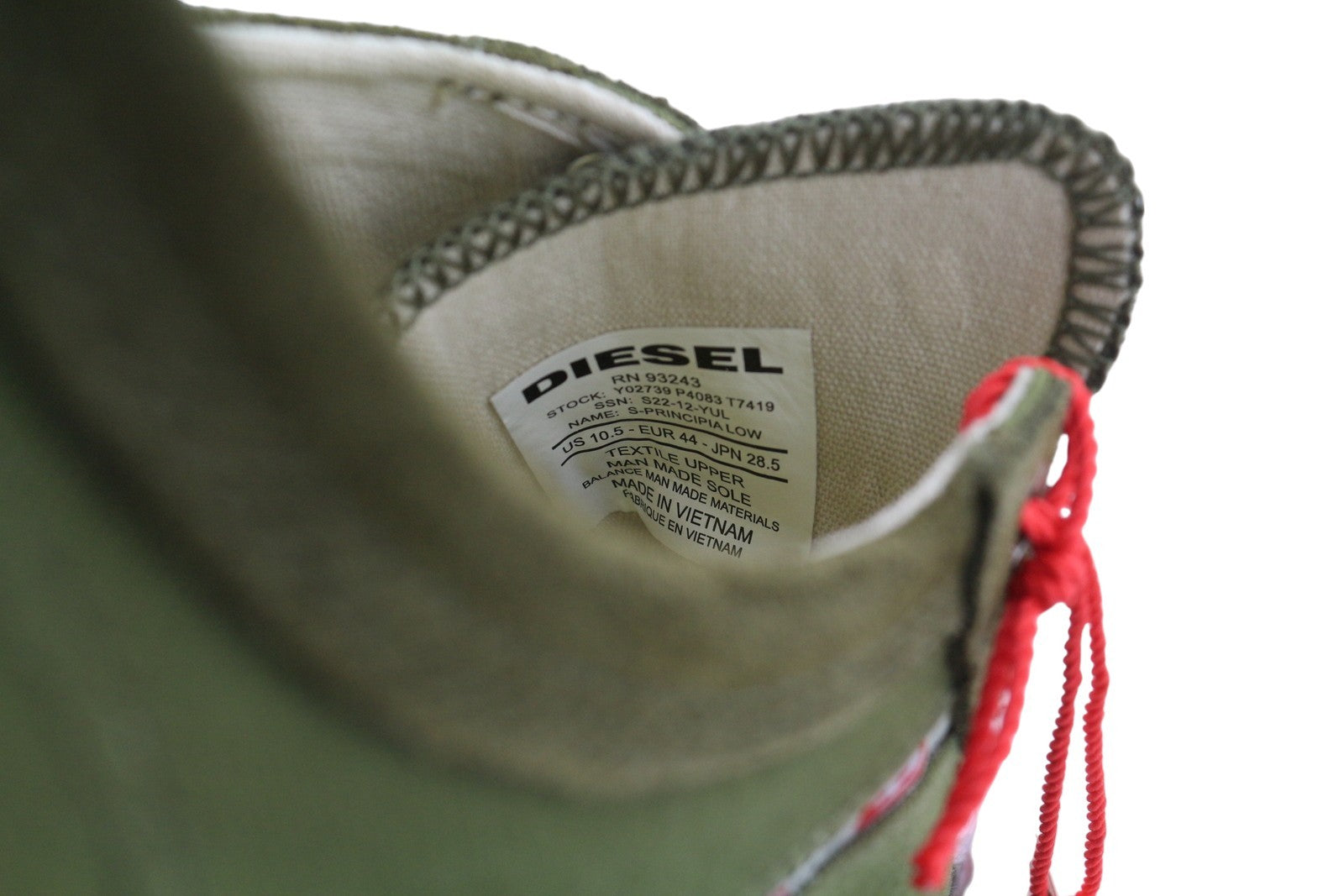 DIESEL S-Principia Low Mens Sneakers EU44 Green Lace Up Almond RRP150