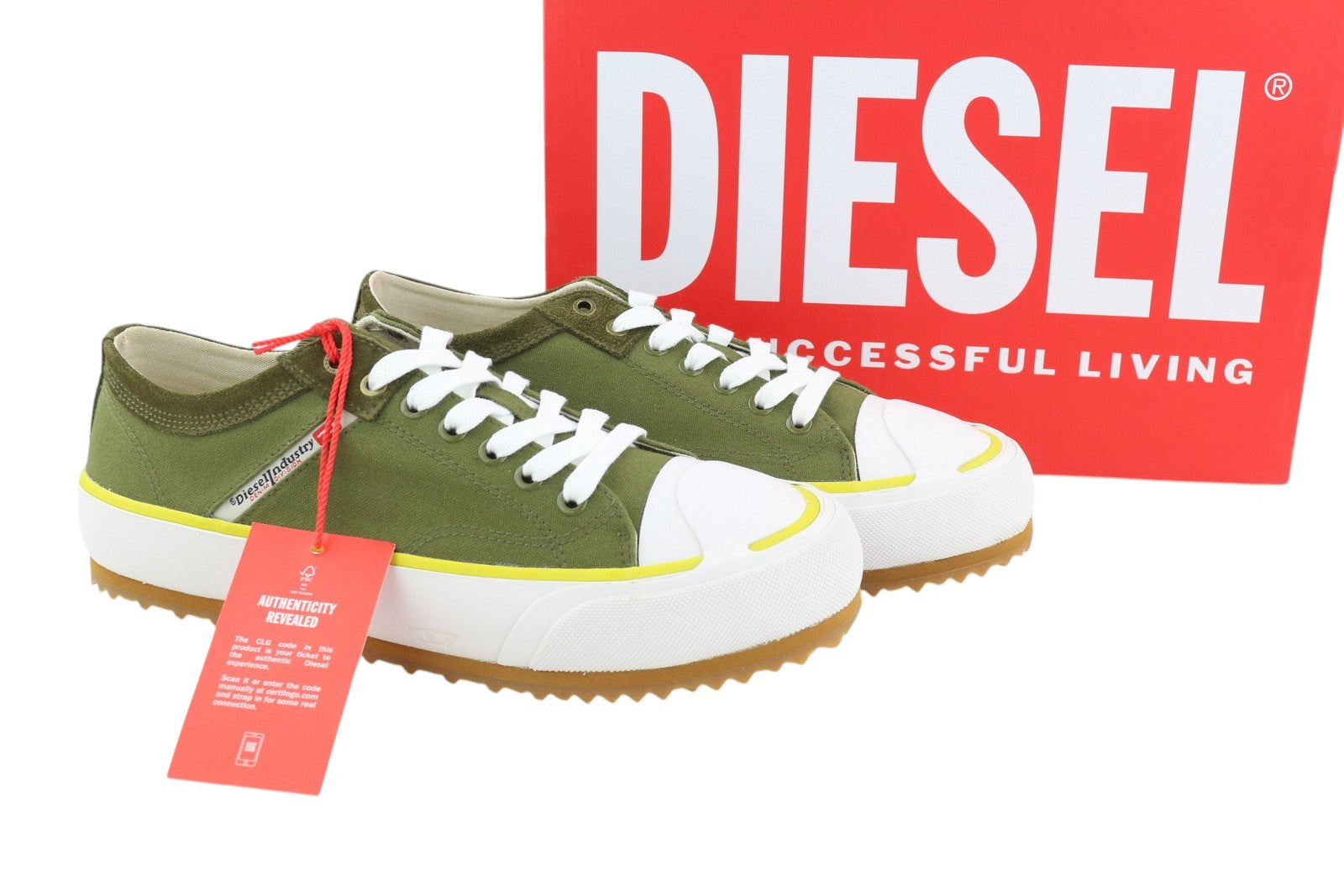 DIESEL S-Principia Low Mens Sneakers EU44 Green Lace Up Almond RRP150