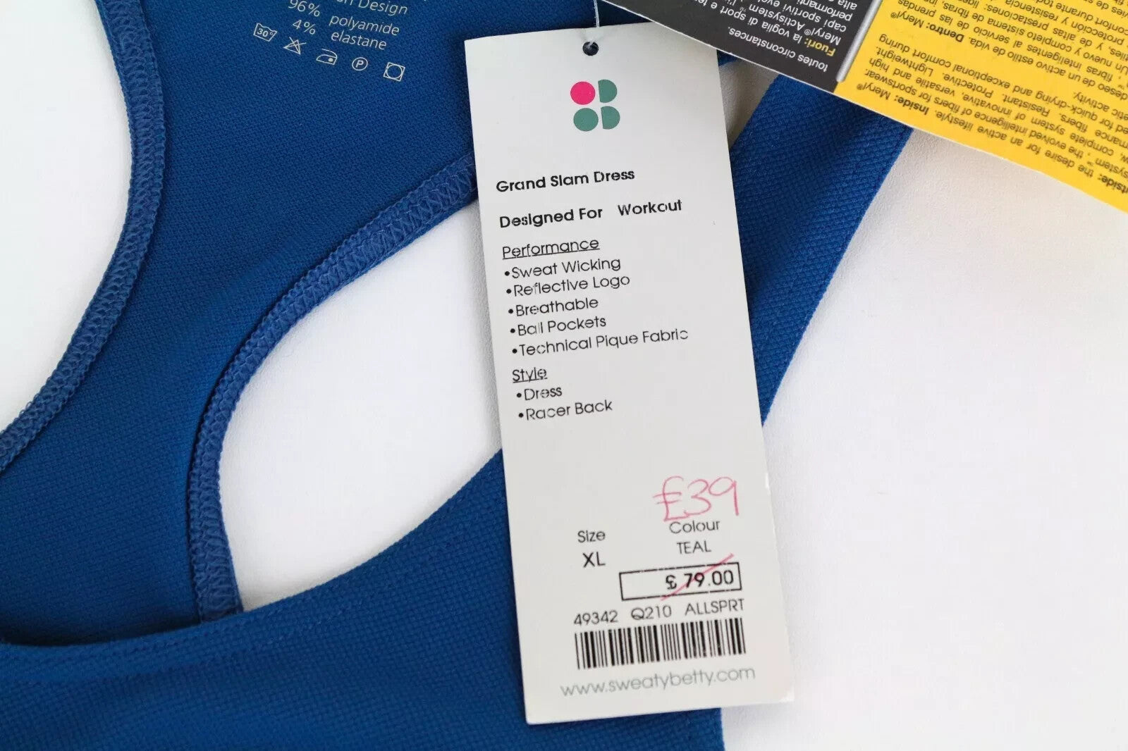 SWEATY BETTY Grand Slam Women's Sport Dress XL Blue Back Breathable