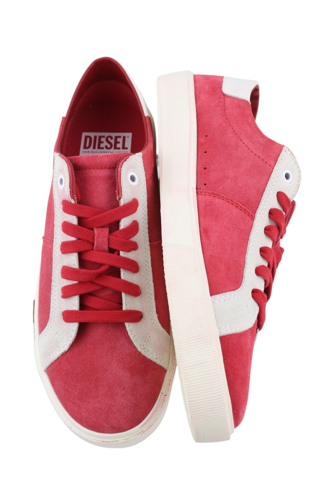 DIESEL S-Mydori LC Men Sneakers EU44 Red Suede Leather Almond Toe Low RRP€200
